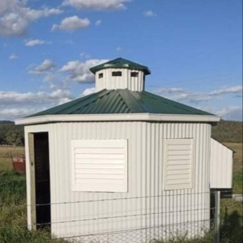 Paivi from Bocobra, NSW loves COLORBOND® steel. Chicken coop cladding made from COLORBOND® steel in colour Cottage Green® and Surfmist® Matt.