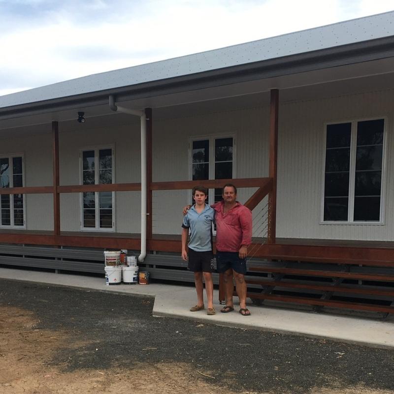 Brad from Charleville, QLD loves COLORBOND® steel. Guttering & Fascia, Walling made from COLORBOND® steel in colours Surfmist® and Wallaby®